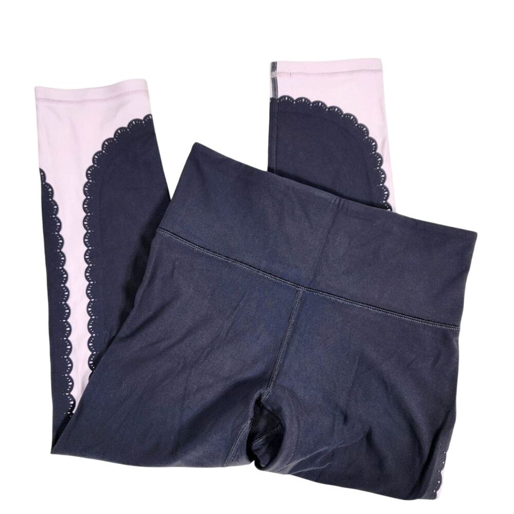 Athleta Black Pink Elation Scallop Capri Leggings Size Small